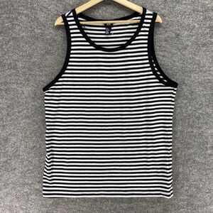 H&M Tank Women XL White Striped Sleeveless Round Neck Cotton Wide Strap Casual